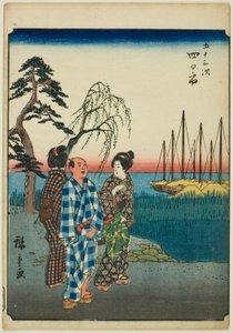 Yokkaichi, dalla serie "Le Cinquantatré Stazioni [del Tokaido] (Gojusan tsugi)," anche conosciuta come il Tokaido delle Figure (Jinbutsu Tokaido) da Utagawa Hiroshige