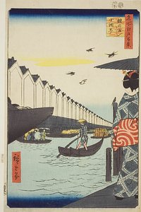 Yoroi Ferry, Koami-cho (Yoroi no watashi Koami-cho), n. 46 della serie "Cento vedute famose di Edo (Meisho Edo hyakkei)". da Utagawa Hiroshige