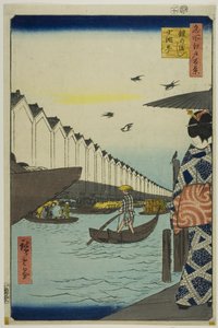 Traghetto Yoroi, Koami-cho (Yoroi no watashi Koami-cho), dalla serie "Cento vedute famose di Edo (Meisho Edo hyakkei)". da Utagawa Hiroshige