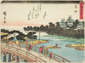 Yoshida, dalla serie "Le cinquantatré stazioni del Tokaido (Tokaido gojusan tsugi)," conosciuta anche come il Tokaido con poesia (Kyoka iri Tokaido) da Utagawa Hiroshige