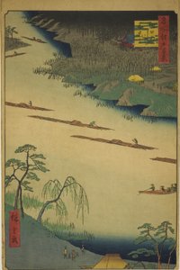 Tempio Zenkoji e il traghetto a Kawaguchi (Kawaguchi no watashi Zenkoji), dalla serie "Cento vedute famose di Edo (Meisho Edo hyakkei)" da Utagawa Hiroshige