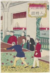 Stranieri al gioco del biliardo, fine XIX secolo da Utagawa Hiroshige III