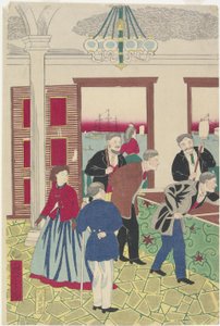 Stranieri al gioco del biliardo, fine XIX secolo da Utagawa Hiroshige III