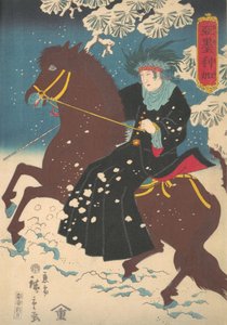 America: una donna a cavallo nella neve da Utagawa Hiroshige II