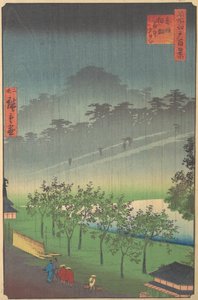 Vista serale di Kiribata sotto la pioggia ad Akasaka