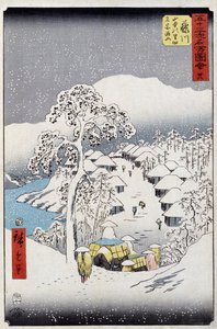 Personaggi sotto la neve, Giappone - Stampa giapponese di Hiroshige Utagawa - XIX secolo