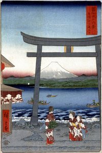Geishe e Monte Fuji - stampa giapponese di Hiroshige Utagawa da Utagawa II Hiroshige