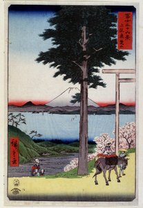 Monte Fuji dietro una sequoia - stampa giapponese di Hiroshige Utagawa da Utagawa II Hiroshige