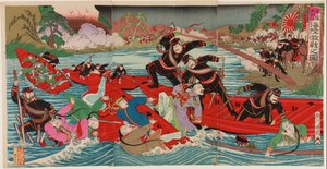 Battaglia pesante su terra e mare al fiume Taidong a Pyongyang, settembre 1894 da Utagawa II Kunitora