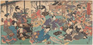 Presentazione di libri e rotoli di carta da Utagawa Kunisada (I)