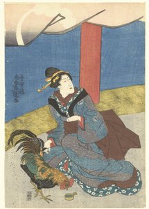 Bellezze a un combattimento di galli da Utagawa Kunisada (I)