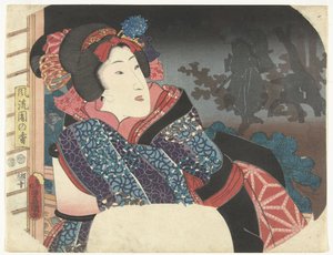 Donna che copre una lanterna con un kimono da Utagawa Kunisada (I)