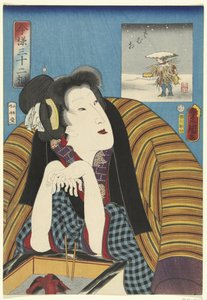 Donna che si scalda le mani su un hibachi da Utagawa Kunisada (I)