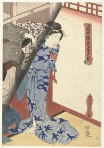 Donna che ripone un kimono (Incontri segreti notturni alla luce della luna) da Utagawa Kunisada (I)