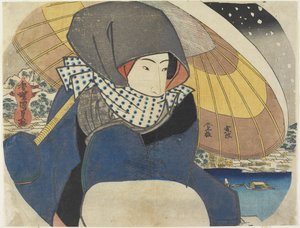 Donna con Cappuccio e Ombrello, 1818 da Utagawa Kunisada