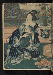 Avant et après - Donna giapponese seduta che si ventila da Utagawa Kunisada