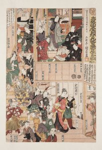 Dietro le quinte alla performance di apertura della stagione del Teatro Morita (Morita-za kaomise gakuya no zu, sanmai tsuzuki)