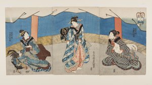 Bellezze durante un combattimento di galli da Utagawa Kunisada