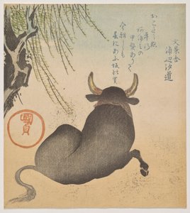 Toro sdraiato sotto un salice da Utagawa Kunisada