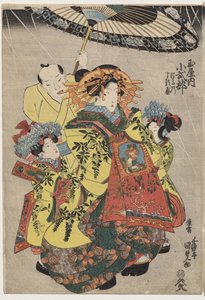 Le cortigiane Hanamurasaki e Koshikibu del Tamaya che passeggiano sotto la pioggia da Utagawa Kunisada
