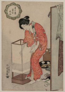 Donna che spegne una luce (dalla serie Costumi moderni: Gelo sotto le stelle) da Utagawa Kunisada
