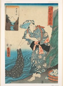 Donna che lava tessuto in un ruscello da Utagawa Kunisada