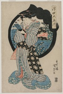 Donna con uno specchio a mano dalla serie Le Sei Riviere Tama del Mondo Fluttuante, c. primi anni 1830 da Utagawa Kunisada