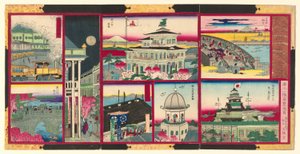 Otto vedute moderne di luoghi famosi a Tokyo del Grande Giappone (Dai Nippon Tokyo kaika meisho hakkei no zu) da Utagawa Kunisada II