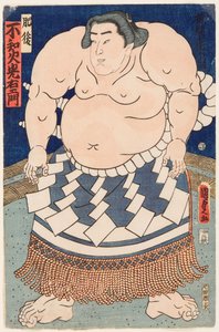 Ritratto del lottatore di sumo Shiranui Mitsuemon con un grembiule rituale