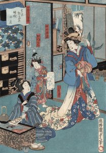 Stampa ukiyo-e di geisha con hibachi di Kunisada II, c.1860