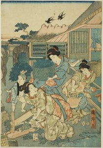 Grande prosperità nella fattoria della seta (Kaikoya Daihanjono Zu) da Utagawa Kunisato