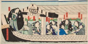 Il lottatore di sumo Dairiki Maru su una barca con amici da Utagawa Kuniteru