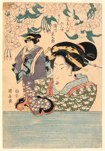 Pentittico: Cinque ragazze con burattini teatrali da Utagawa Kuniyasu