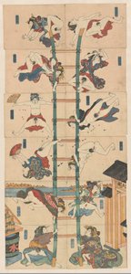 Serie di dodici koban Shunga con prostitute nel ruolo di pompieri acrobatici da Utagawa Kuniyoshi (school of)