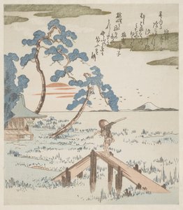Un Contadino che Attraversa un Ponte Pedonale da Utagawa Kuniyoshi