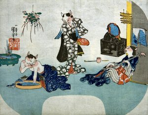 Gatti Antropomorfi che si Rilassano in Estate, c.1842 da Utagawa Kuniyoshi