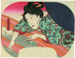 Una bellezza getta nel fiume Sumida foglietti di preghiera per il bodhisattva Jizō per placare gli spiriti degli annegati da Utagawa Kuniyoshi