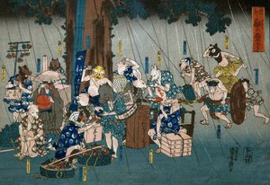 Animali Comici che si Riparano dalla Pioggia, c.1842 da Utagawa Kuniyoshi
