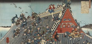Hakkenden no uchi: Hôryû-kaku; Sul Tetto a Hôryû-kaku, 1836-1837 da Utagawa Kuniyoshi
