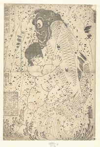 Kintaro che lotta con una carpa da Utagawa Kuniyoshi