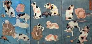 Proverbi illustrati dai gatti, c.1852 da Utagawa Kuniyoshi