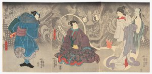 Scena da una storia di fantasmi: Il demone gatto di Okazaki, 7° mese da Utagawa Kuniyoshi