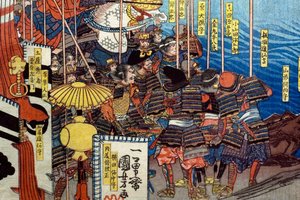 Takeda Shingen sconfigge le forze di Suwa Yorishige, c.1850-51
