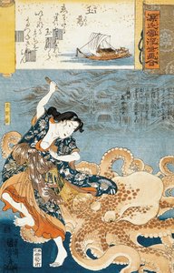 Tamatori (donna subacquea), attaccata da un polpo mentre afferra il gioiello sacro da Utagawa Kuniyoshi