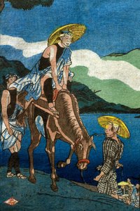 Veduta del traghetto di Tamura sulla strada di Ōyama nella provincia di Sagami da Utagawa Kuniyoshi