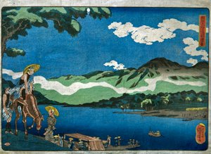 Veduta del traghetto di Tamura sulla strada di Ōyama nella provincia di Sagami