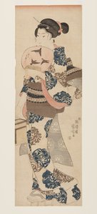 Donna con ventaglio e gabbia per insetti da Utagawa Kuniyoshi