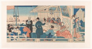 Casa commerciale americana a Yokohama da Utagawa Sadahide