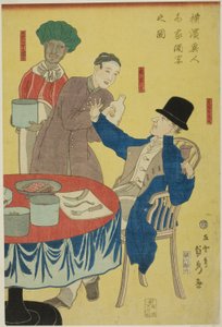 Banchetto in una casa di mercanti stranieri a Yokohama (Yokohama ijin shoka shuen no zu) da Utagawa Sadahide