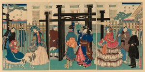 Casa mercantile straniera a Yokohama (Yokohama ijin shokan) da Utagawa Sadahide